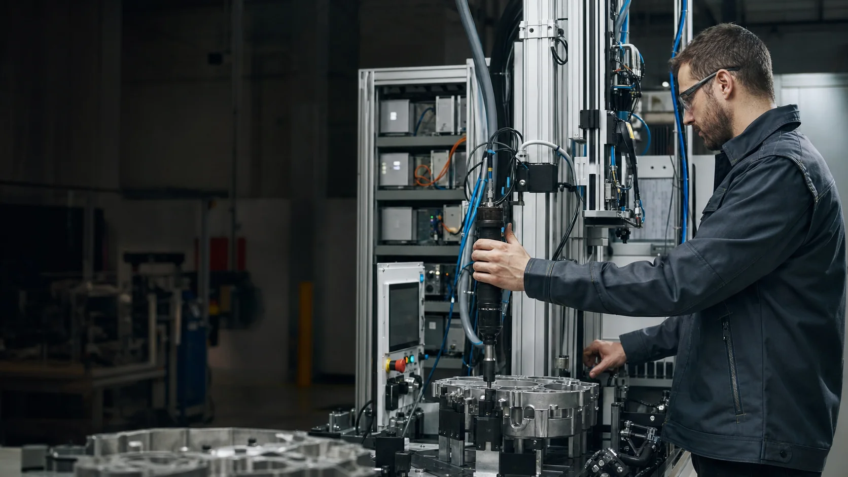Industrial controls engineer commissioning a connected tightening station